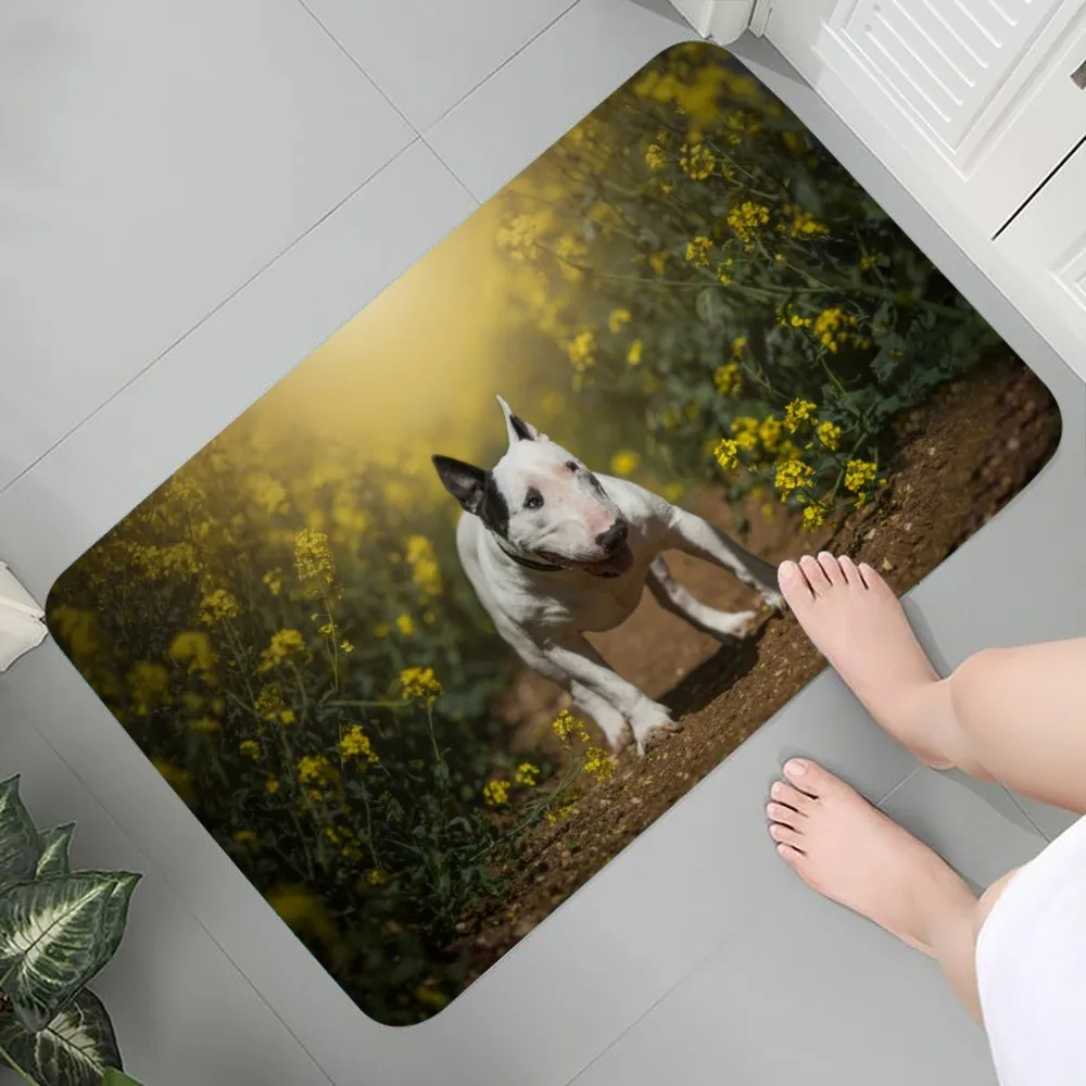 Bull Terrier Mata podłogowa z nadrukiem graficznym Wycieraczki flanelowe do łazienki Kuchnia Wejście Dywan Home Decor