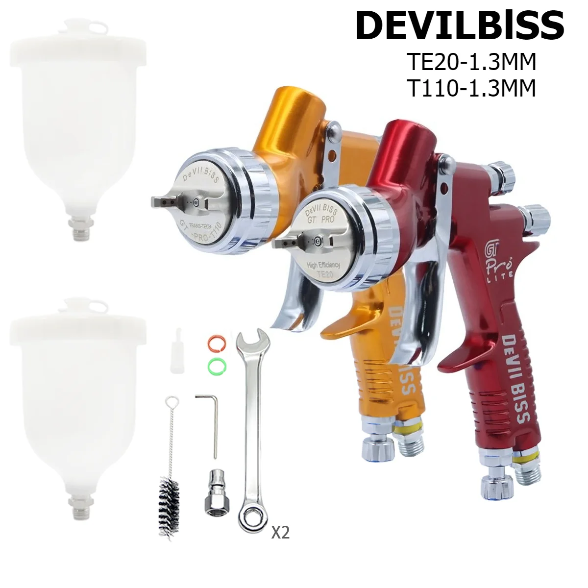 2pcs DEVIDlSS GTl Pro TE20 Lite HVLP Spray Gun 1.3mm Nozzle - Perfect for All Automotive Paints, Professional Fine Finish Effect