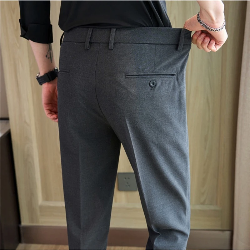 

Elastic Waistline Slim Casual Business Dress Pants Men High-quality Office Social Suit Pant Wedding Groom Trousers Men Clothing