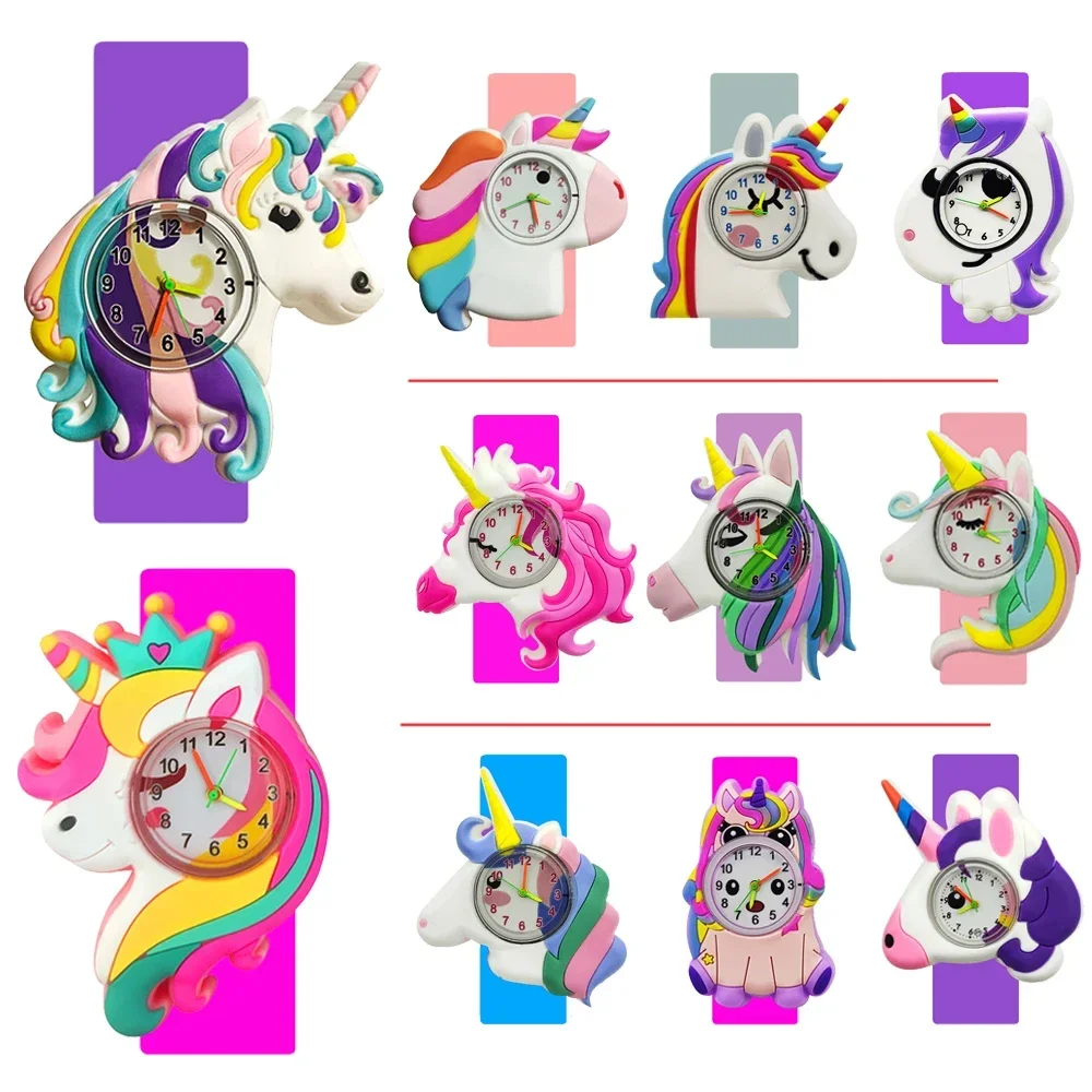 Rainbow Unicorn Watch Children Birthday Party Gifts Baby Toy Bracelet Clock Girls Boys Kids Watches Free Batteries Stickers