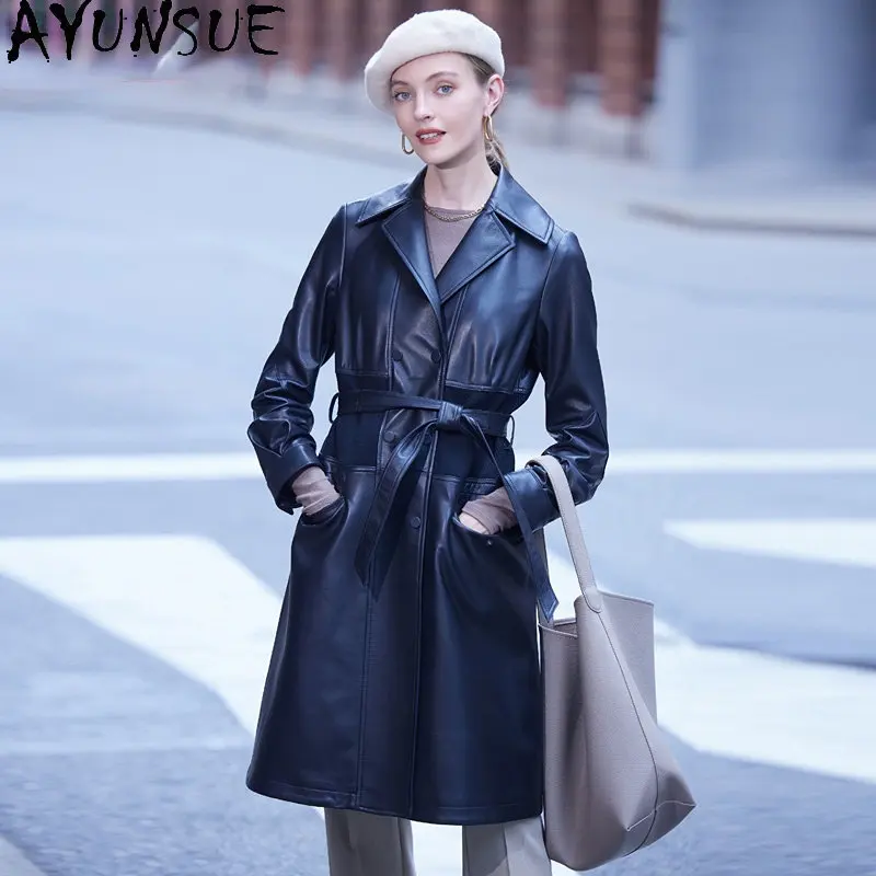 

AYUNSUE Genuine Sheepskin Jacket High End New Fall Real Sheepskin Leather Jackets for Women Fashion Trench Coats Casaco Feminino