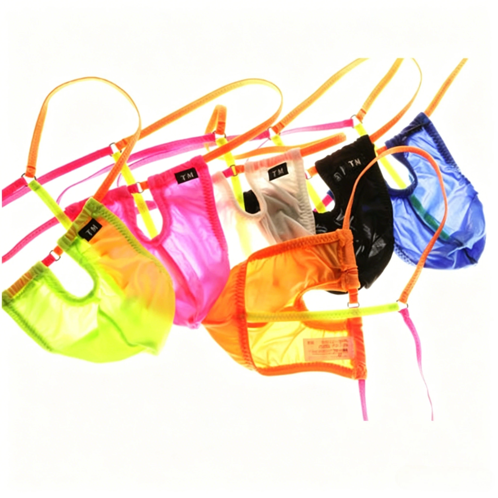 Contrast Color Strap Nylon G-String Thong for Men Low Waist Front Cutout U-Pouch Elastic Underwear