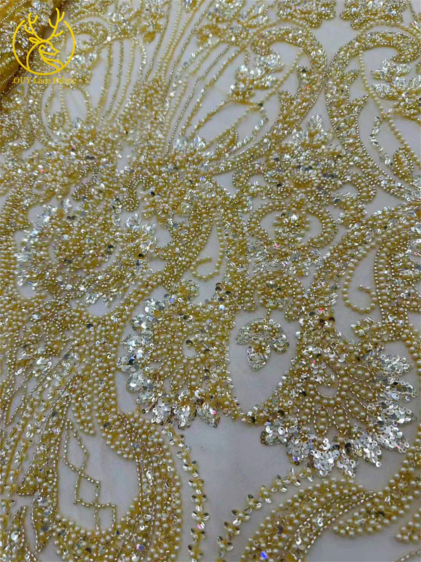 2026 Eleganter, hochwertiger afrikanischer nigerianischer Perlen-Spitzenstoff, luxuriöses französisches Pailletten-Netzgewebe, 5 Yards für Damen-Abendkleider und Partys – Detail 6