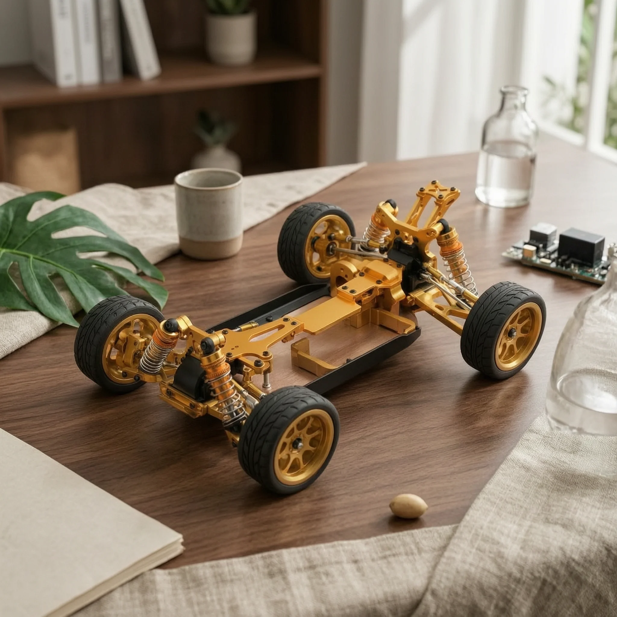 RC Car Chassis Kit Metal RC Car Frame with Shock Absorbers Kit De Châssis Assembled Upgraded for Hobbyists, Custom Builds