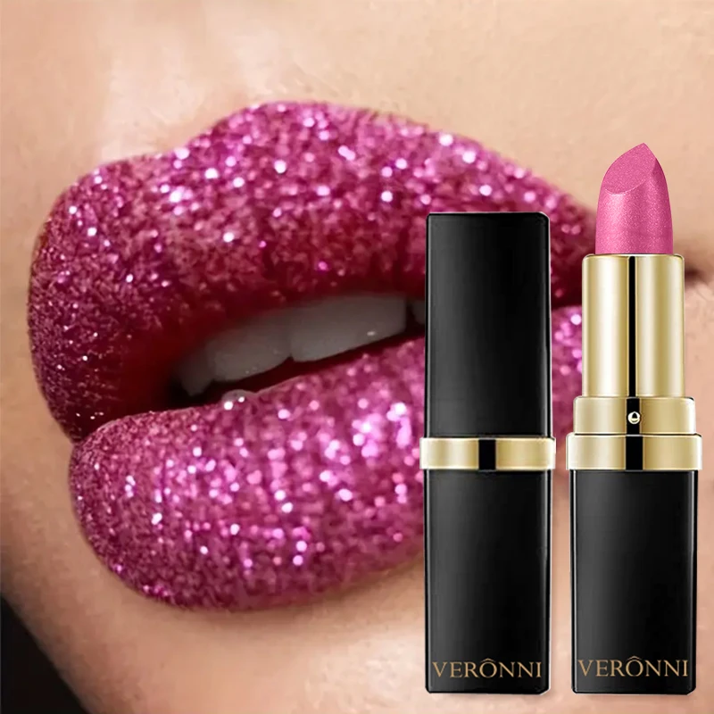Juego de lápiz labial brillante de diamante, lápiz labial metálico con brillo altamente pigmentado, brillo de labios, maquillaje de labios, cosméticos, maquillaje Sexy