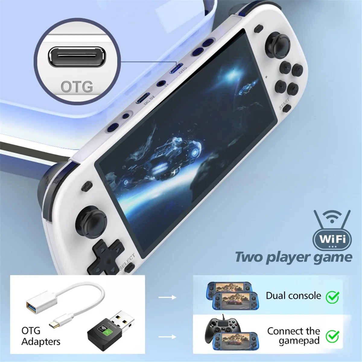 2025+R50S Retro Handheld Game Console128GB Linux System 5.1inch IPS Screen Dual Player Online Gaming Console Blue