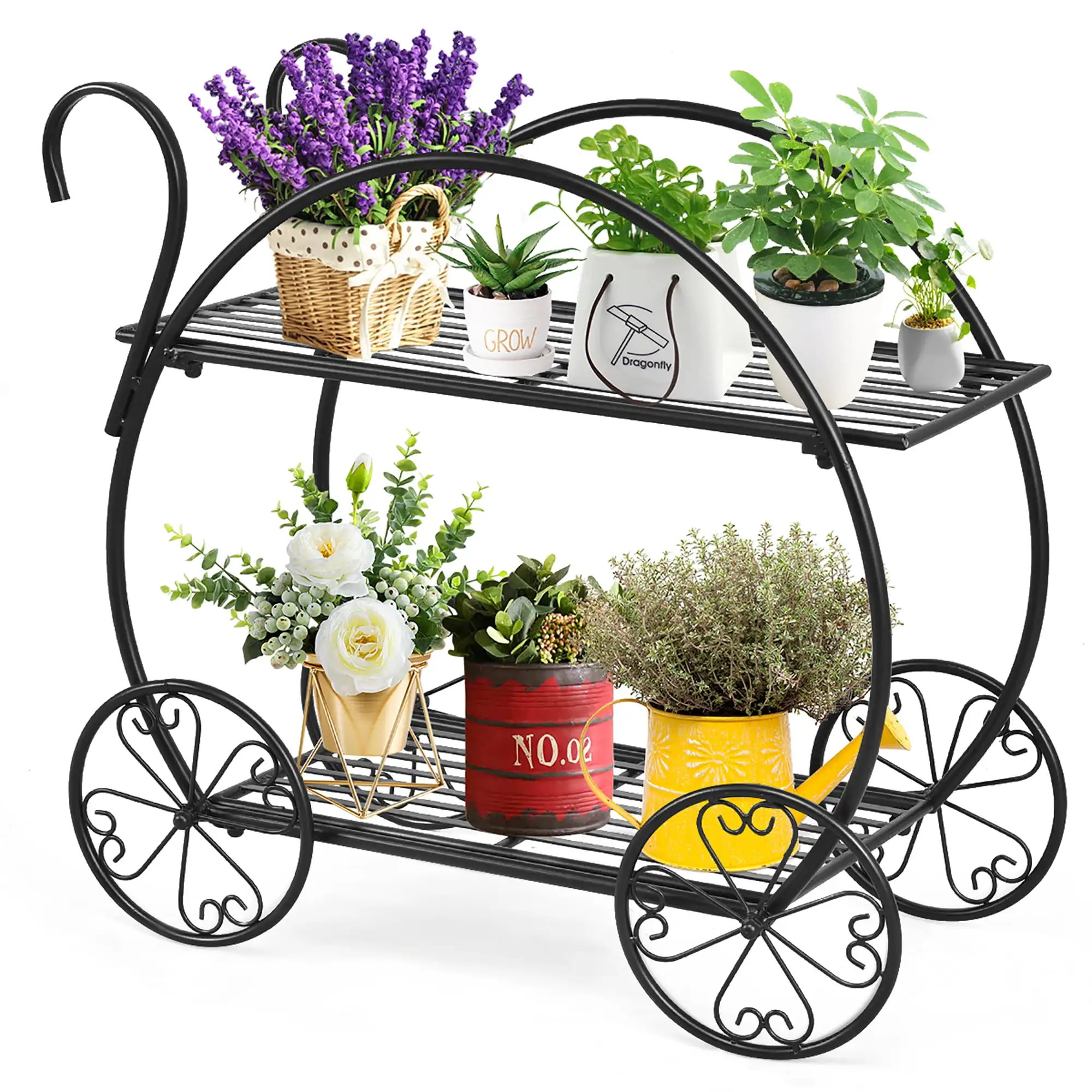 

Heavy Duty Metal Flower Cart Pot Rack Plant Display Stand Holder Decor