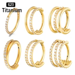 New G23 Titanium Piercing CZ Hoop Hight Segment Ring Clicker Septum Piercing Nose Rings Tragus Cartilage Helix Lip Stud Earrings