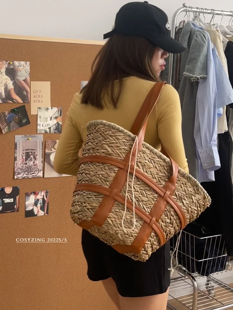 2022 beach basket summer bag straw bag fashion beach bags big rattan shoulder bags large capacity woven bag hand-made handbags