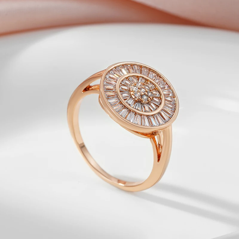 SYOUJYO Shiny Natural Zircon Full Paved Ring For Women 585 Rose Gold Color Retro Setting Bride Wedding Fine Jewelry Gift