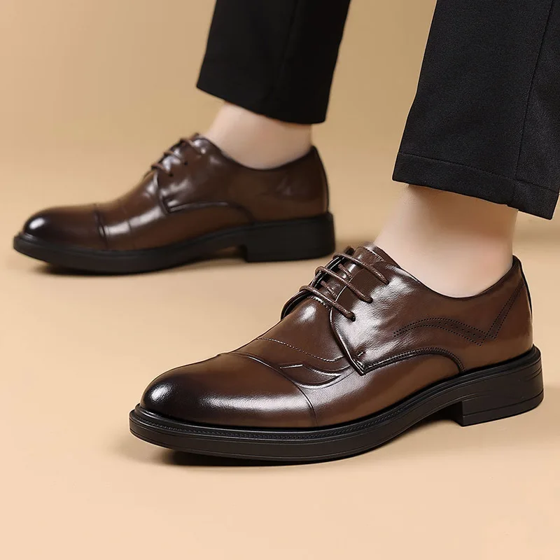 Top Quality Breathable Comfortable Men's Formal Dress Shoes Spring Autumn 2026 Decent Square Heel Business Office Shoes Black