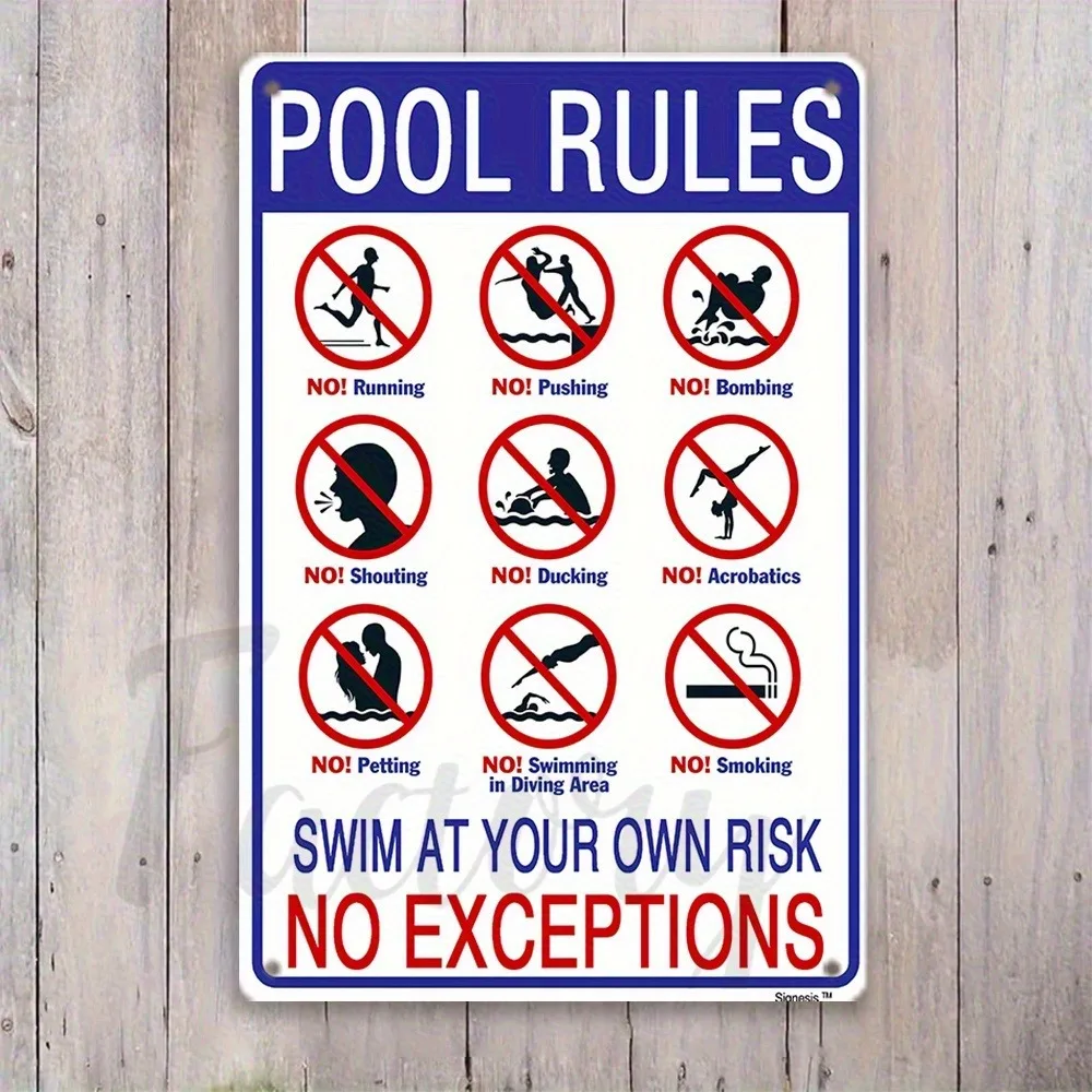 CIFBUY Vintage Pool Rules Aluminum Wall Art Waterproof Durable Metal Sign for Home Office Patio Garage Farmhouse Cafe Decor