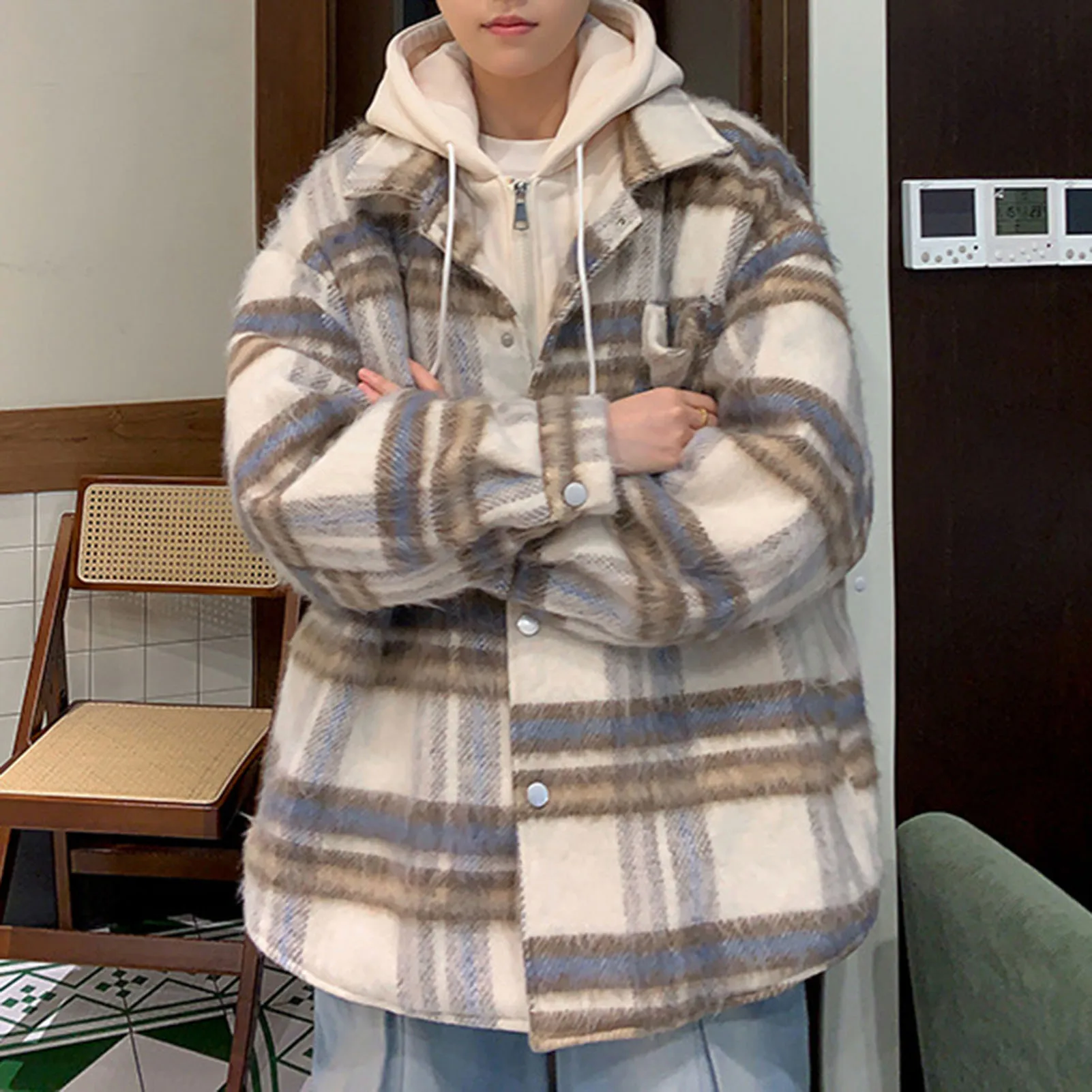 Men Hooded Cotton Coat Windproof Hooded Jackets for Men Thickened Cotton Outwear with Fake Two-piece Design Multiple for Men