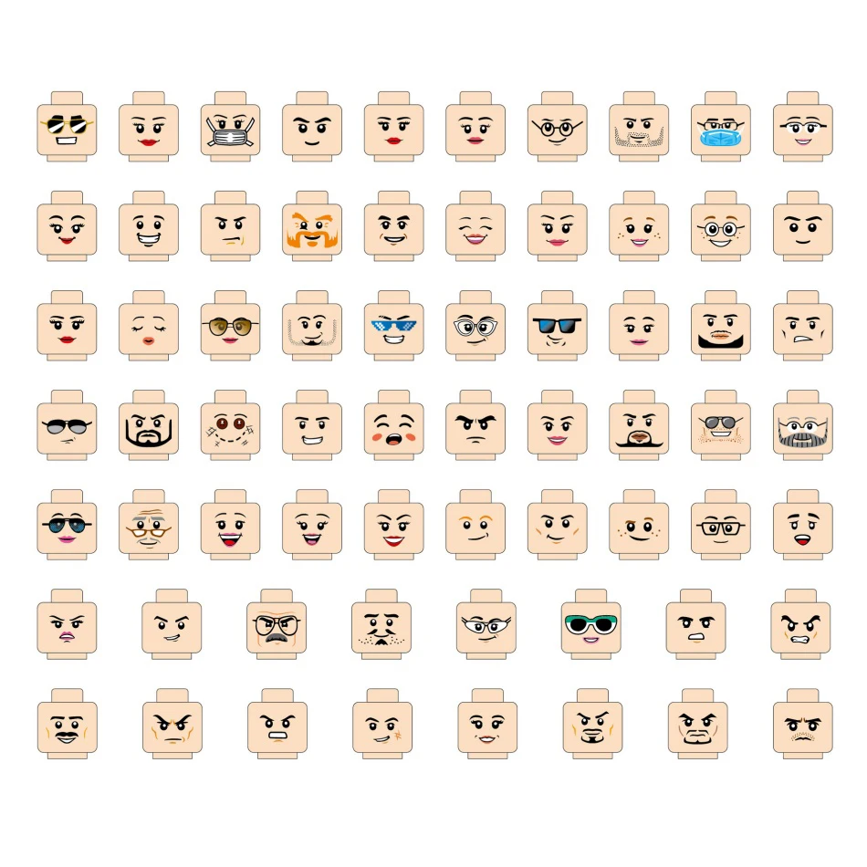 28PCS Accessories Head Building Blocks Female Male Figures Parts Creative Face Laugh Cry Angry Cute Expression Mini Bricks Toys