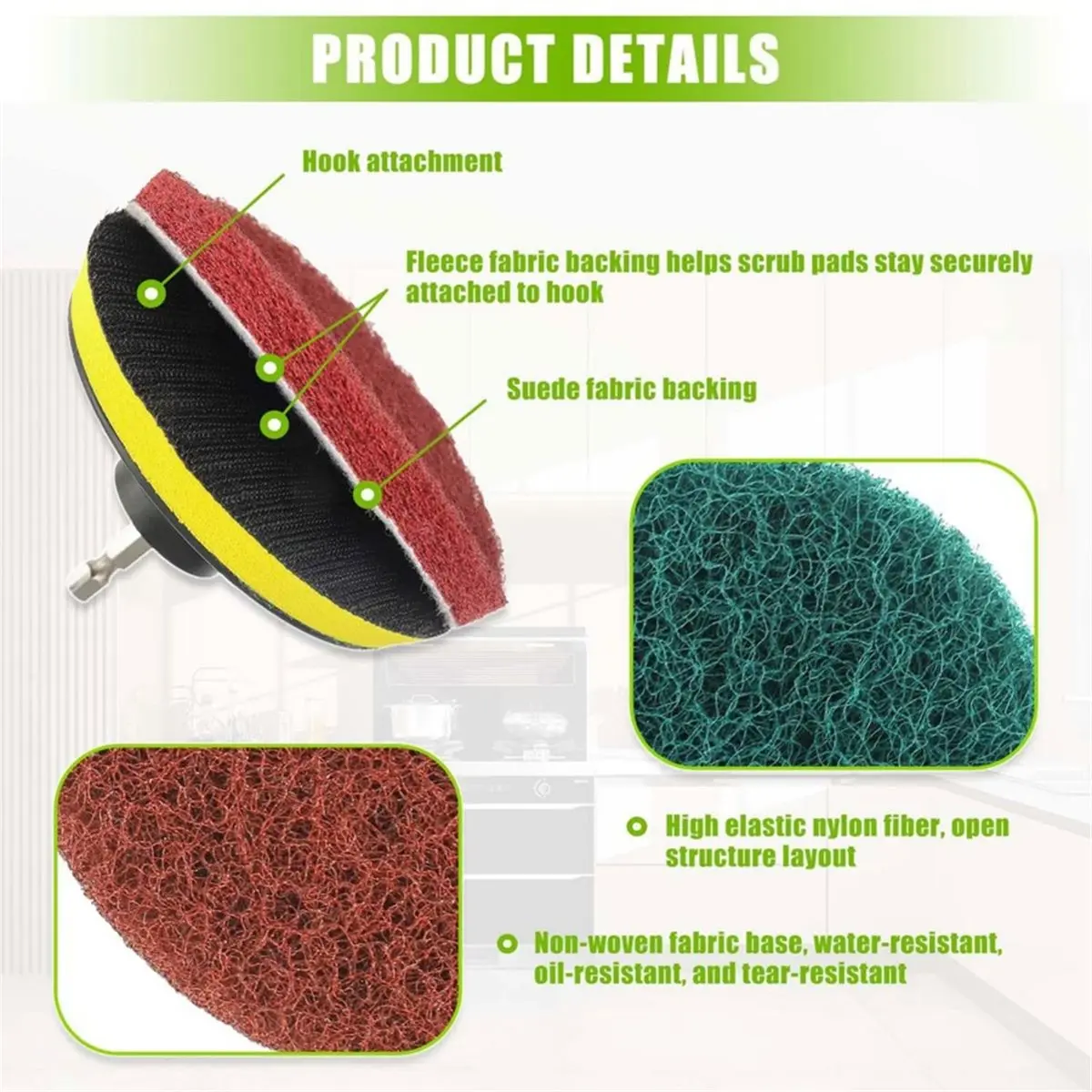 【50% OFF】Power Scrubber Pads Drill Attachment, 4 Inch Headlight Restoration Kit Scouring Cleaning Pads for Kitchen