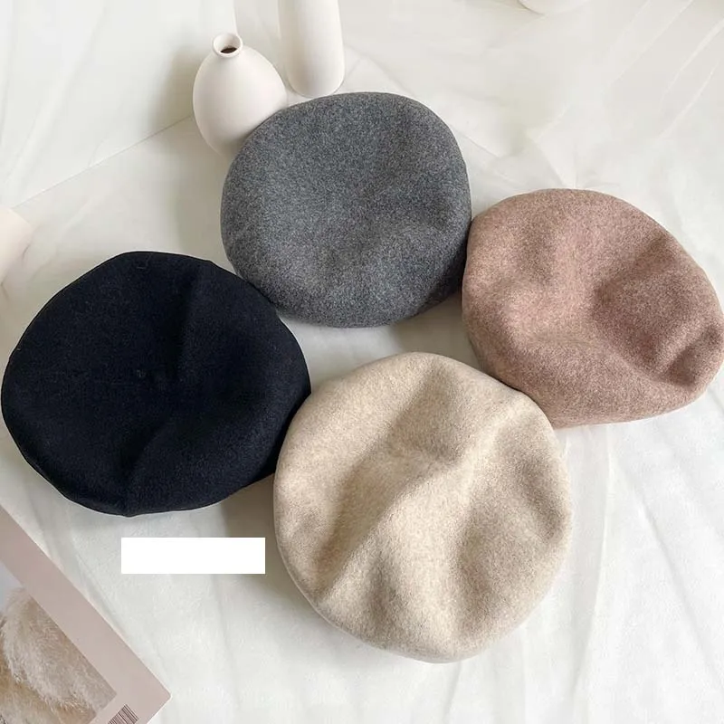 Simple Elegant Wool Cashmere Beret Autumn Winter Women Versatile Hat Bonnet Painter Caps Retail Wholesale