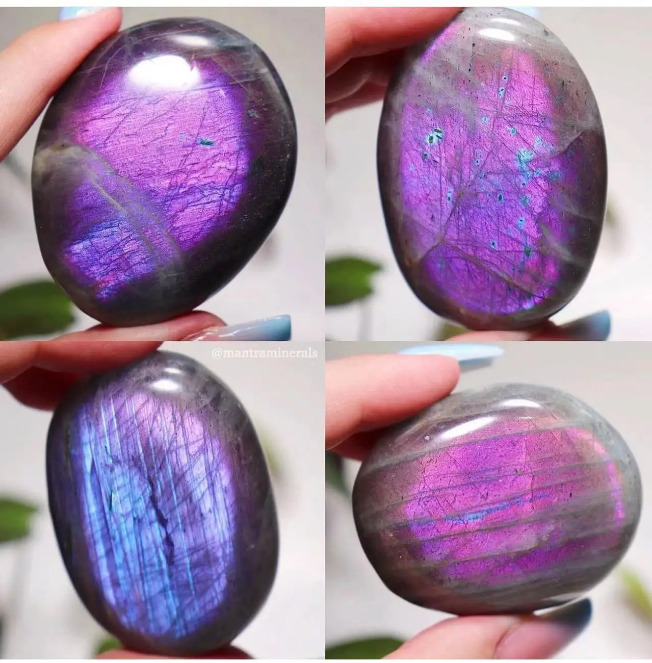 

High Quality Natural Labradorite Palm Purple Light Crystals Healing Wicca Wichcraft Meditation Minerals Ornament Home Decoration