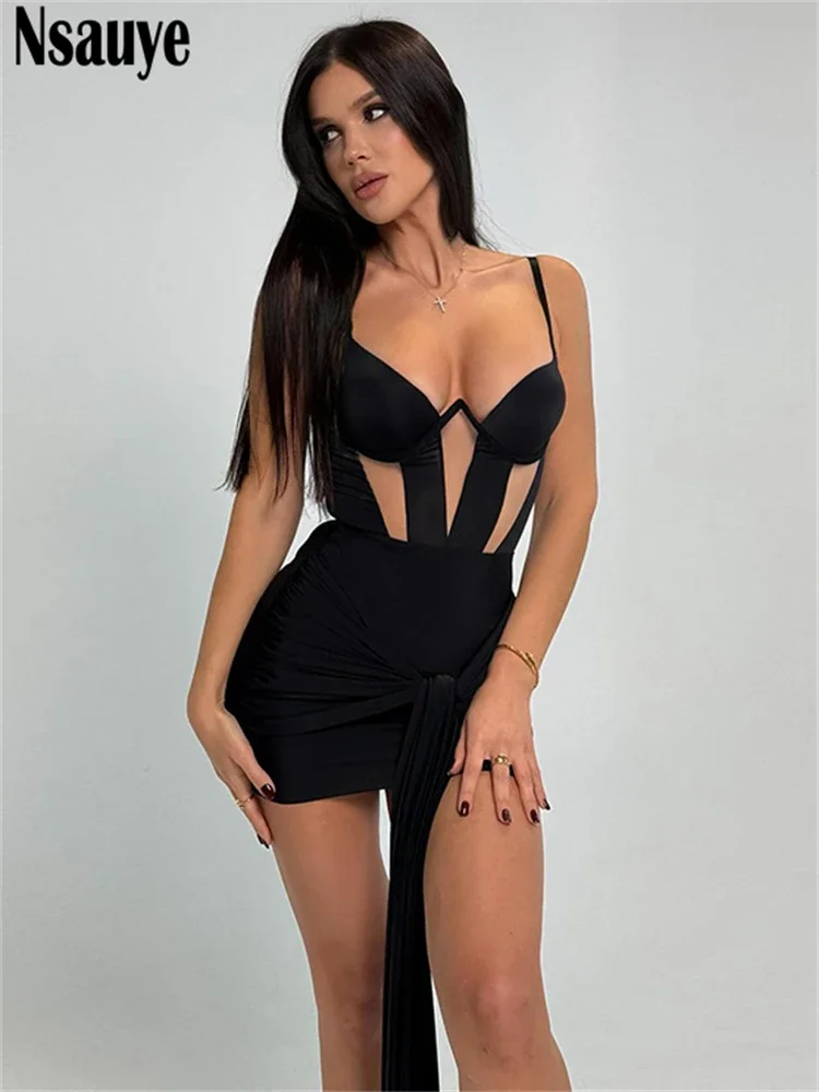 Nsauye Chic Neue Mode Frauen Sexy Y2K Gestreiften Nachtclub Mini Korsett Kleid 2024 Ärmellose Hohe Taille Abend Party Kleid