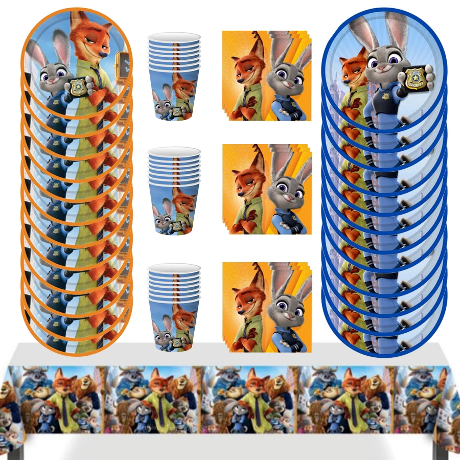 

Zootopia Birthday Decorations Kids Supplies Party Disposable Tableware Paper Napkins Cups Plates Tablecloths Christmas Fillers