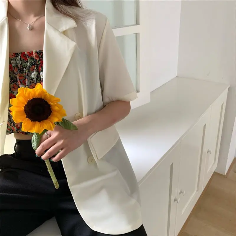 Suit Women Summer Short Sleeve Blazer Lightweight Blouse Loose Tops Korean Chic Shirt Solid Women Clothing Coats New