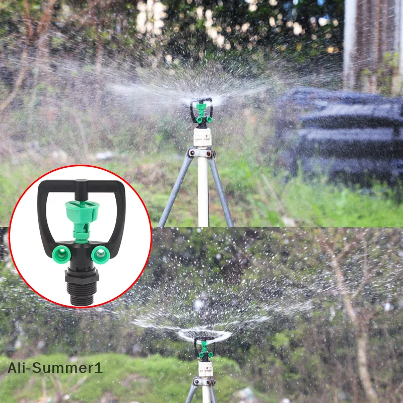 Automatischer, um 360 Grad drehbarer Sprinkler mittlerer Abstand, 1/2 Zoll bis 3/4 Zoll Außengewinde, Bauernhof, Garten, Park, Rasen, Gewächshaus, Kunststoffdüse