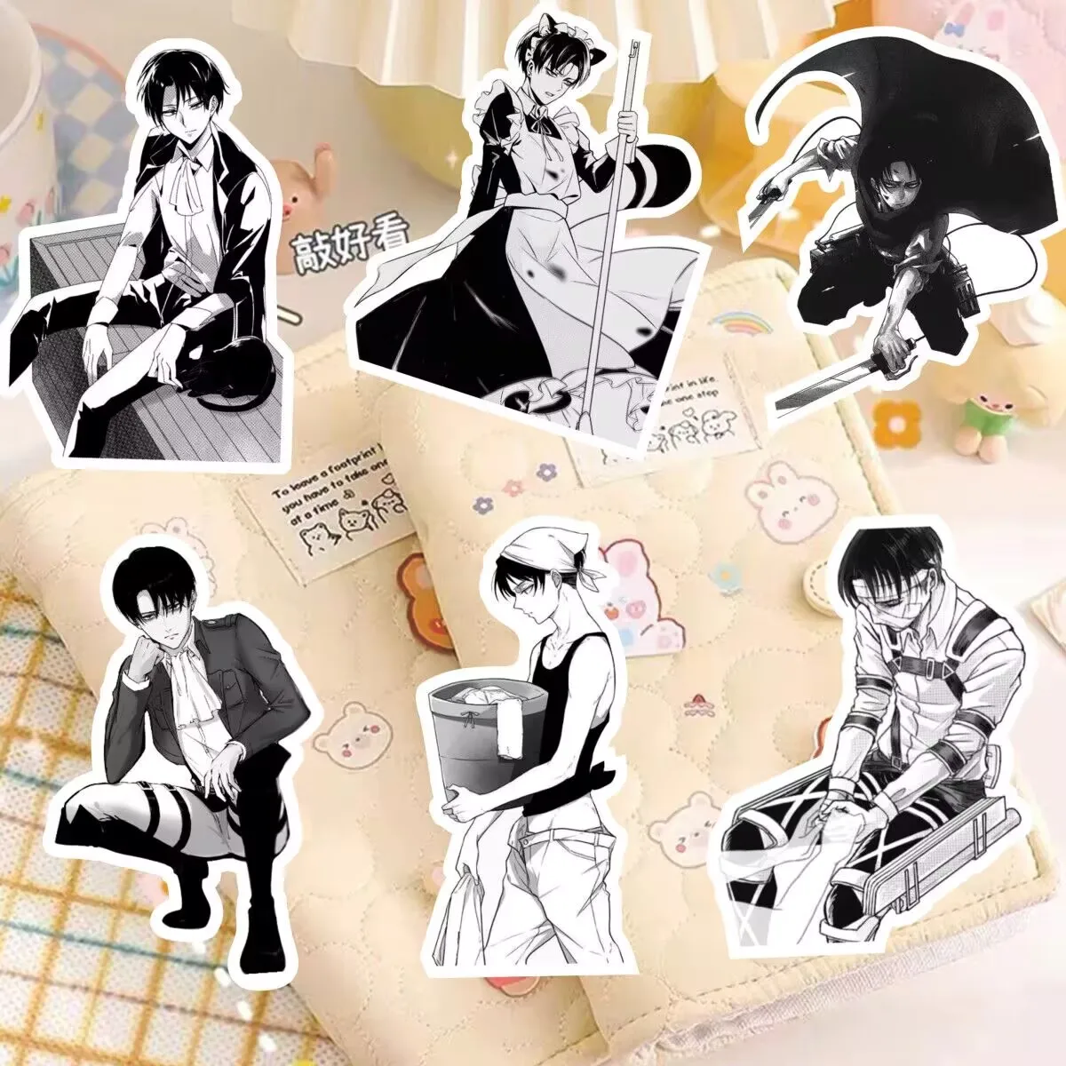 「リヴァイ」兵士司令官ステッカー「進撃の巨人」ステッカー白黒日本のマンガエレンミカサ装飾プランナーノート