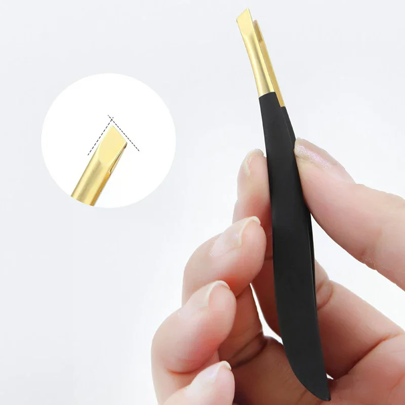 ステンレス鋼フラット/斜め先端多機能ピンセット眉毛ピンセット顔の毛の除去メイクアップツールつけまつげピンセットツール