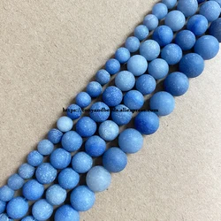 Natural Stone Matte Blue Aventurine Round Loose Beads 15