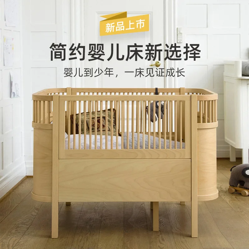 Home simple crib baby bed newborn children multi-functional solid wood cradle splicing big bed manufacturer