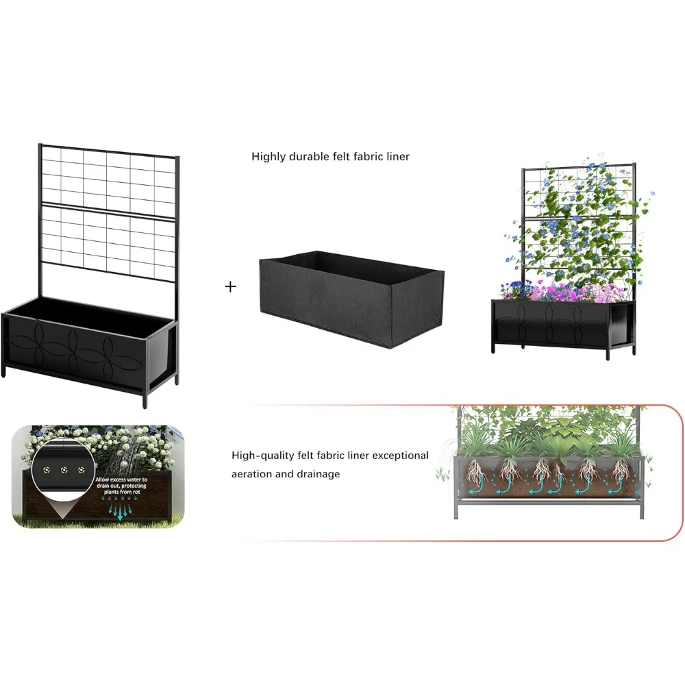 Sturdy Raised Garden Bed with Trellis (15.75 x 35.43 x 48.8 in) for Vegetables Flowers, Planter Box for Backyard Patio Balcony
