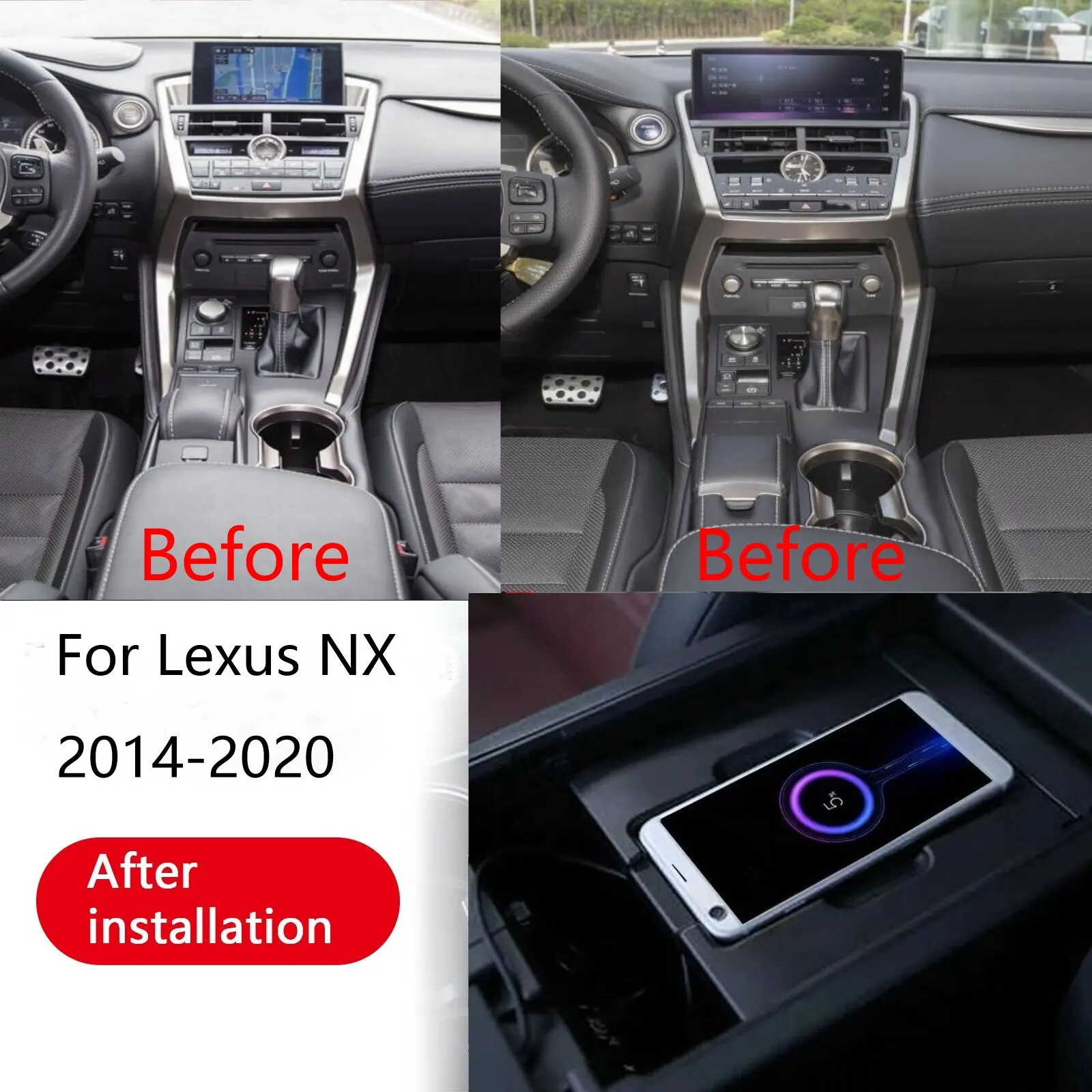 For Lexus NX NX200 NX200T NX300 NX300h 2014-2020 Car center console phone charger fast wireless charger plate charging holder