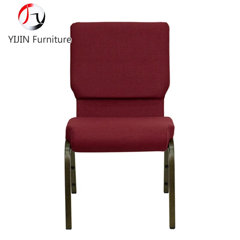 Maroon linen conventional style thickened church chairs with row buttons and stackable wedding dining chairs without bookshelves