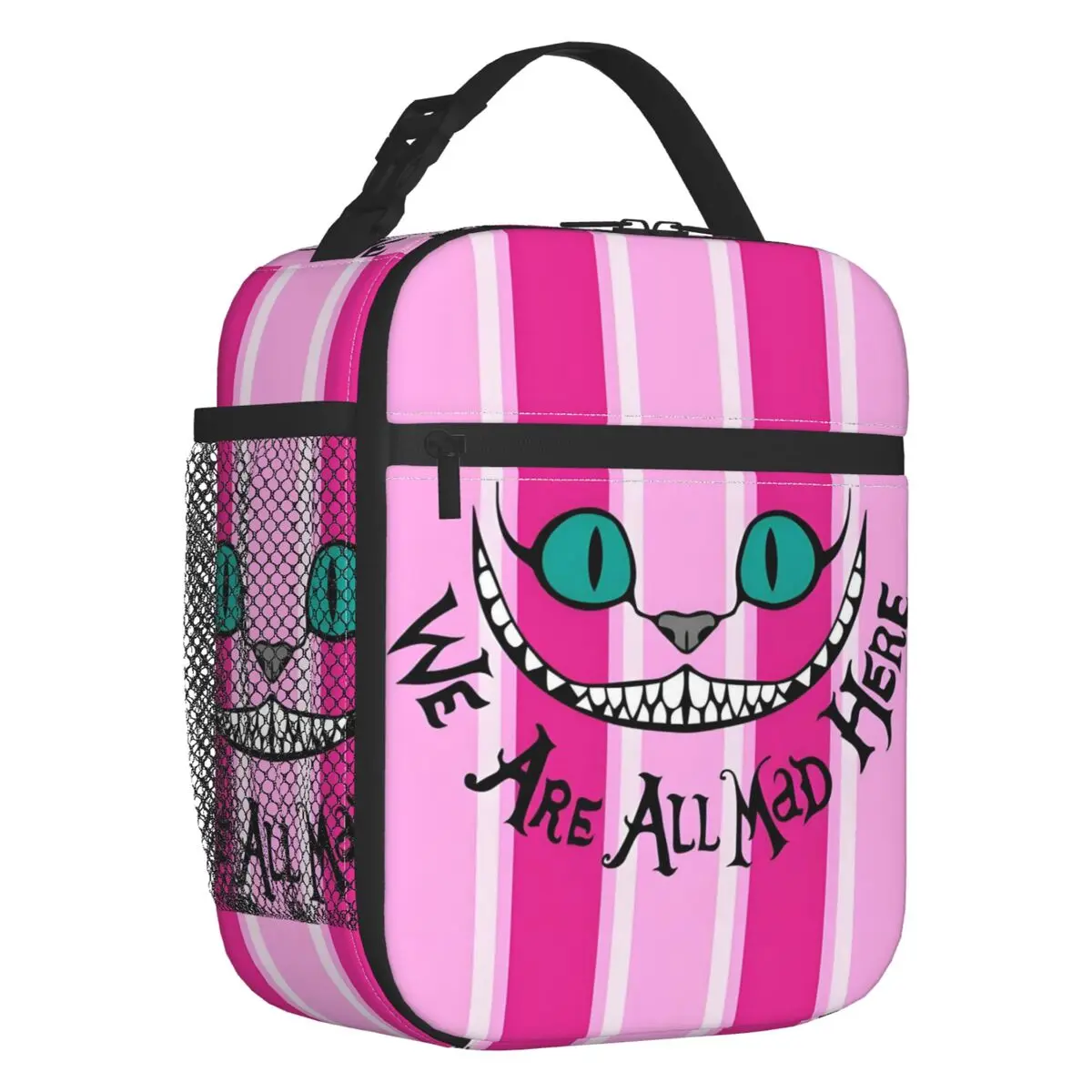 

Cheshire Cat Insulated Lunch Bag for Women Resuable We're All Mad Here Smile Cartoon Thermal Cooler Lunch Box School Children