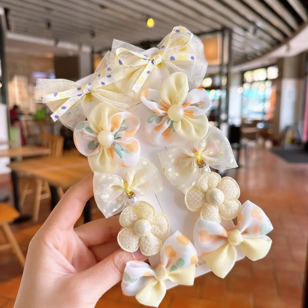 مجموعة من مشابك الشعر مع الدانتيل للطفلة ، مشبك شعر لطيف مع جناح لامع ، زهرة اللؤلؤ ، 10 أجزاء