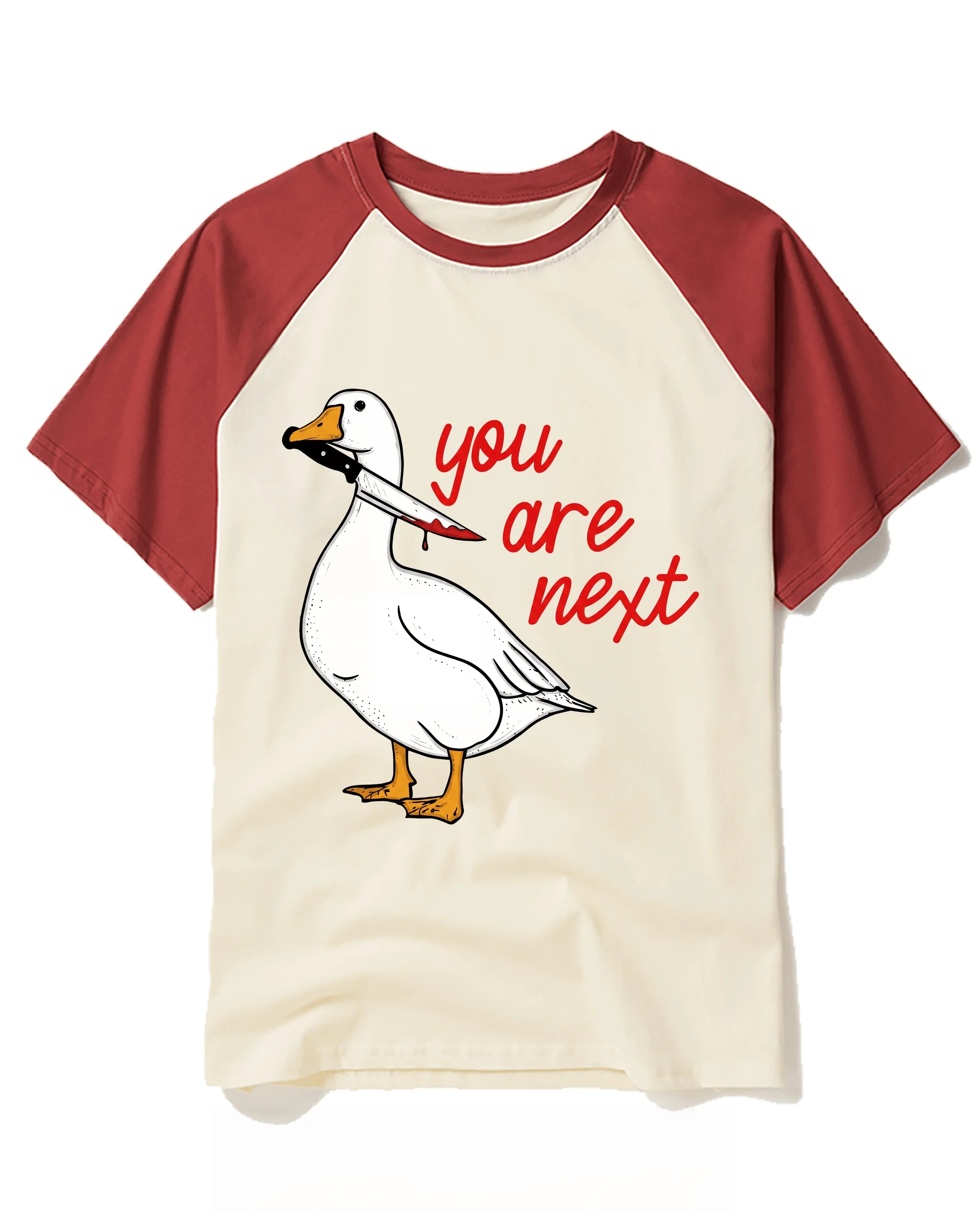 You Are Next Goose Shoulder T-shirt Funny Murder Duck with Knife Pattern T-shirt Black Humorous Halloween Party Top