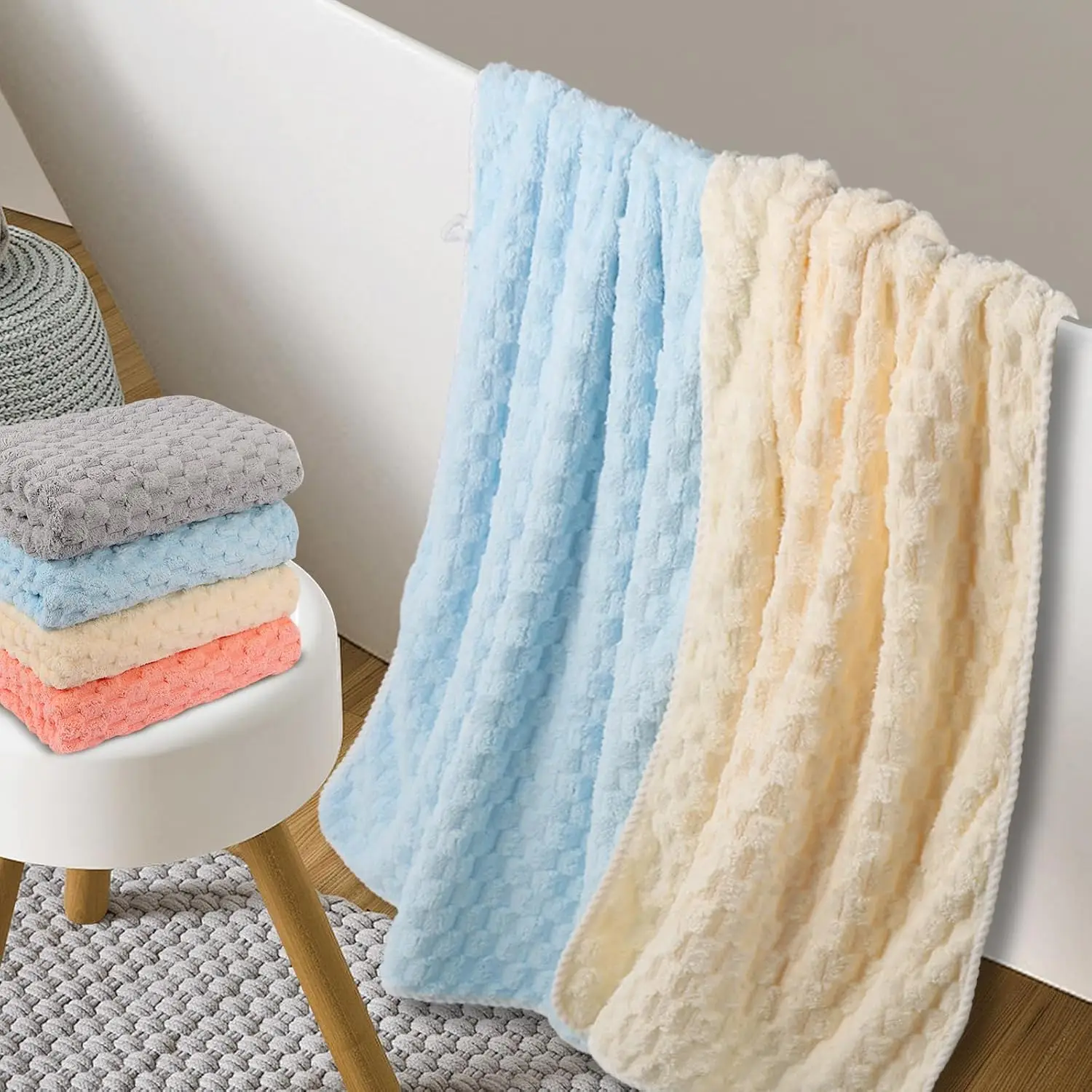 4 Pack Microfiber Bath Towels 27.5x55 Super Absorbent Quick Dry Plush Fluffy Luxury Towel Set for Bathroom Spa Gym Travel