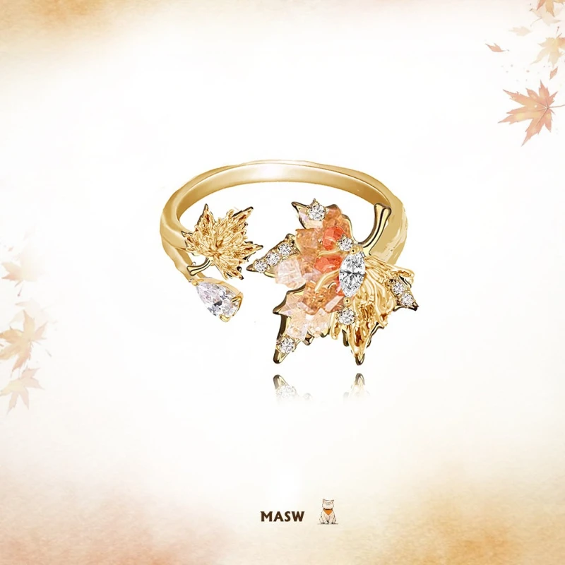 MASW Original Design Luxury Temperament Crystal Maple Leaf Rings For Women Party Gifts 2026 Trend New Accessories Jewelry