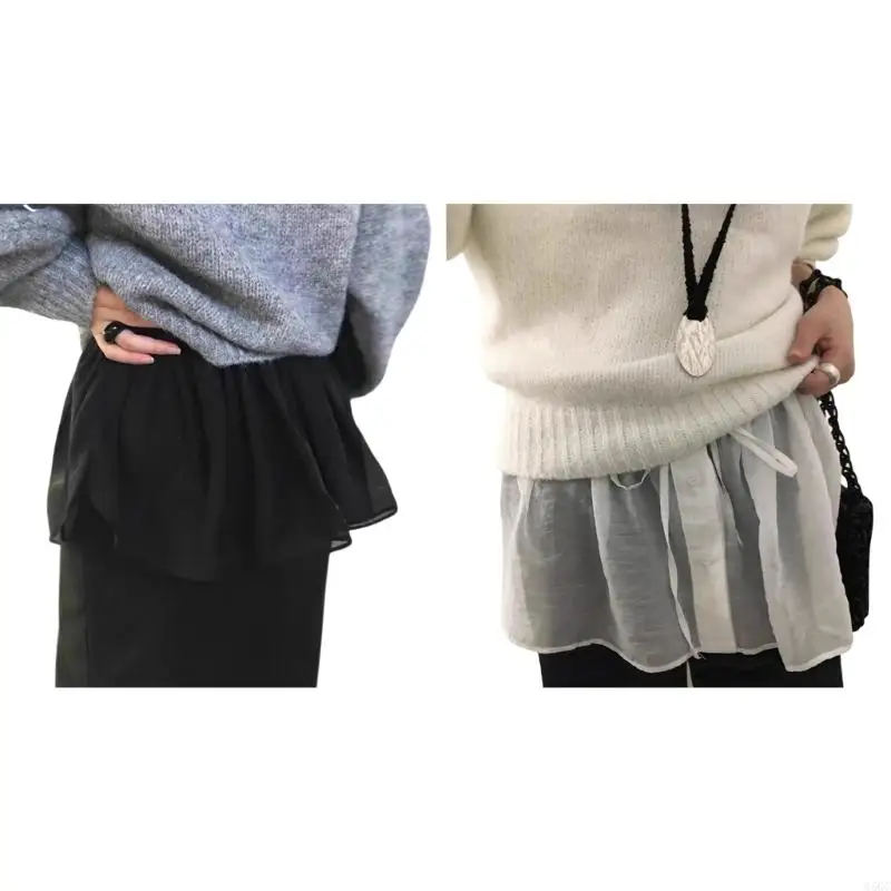

G5GC Women Shirt Extender Half Slip Button Front Drawstring Waist Faux Layering Top Lower Mini Apron Skirt for Leggings