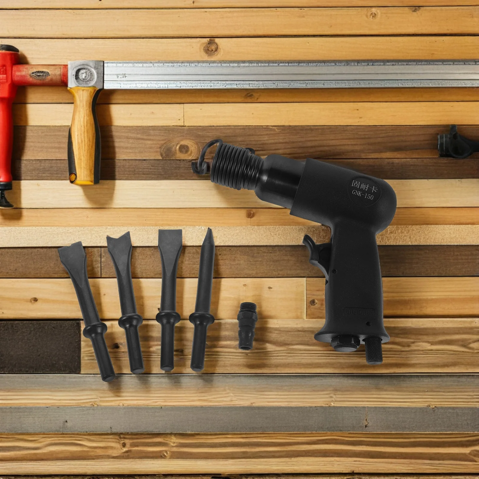 1 conjunto multifuncional 150mm cinzel de ar para metalurgia resistente remoção de ferrugem reparo de freio automotivo com 4 cinzéis ferramenta de martelo