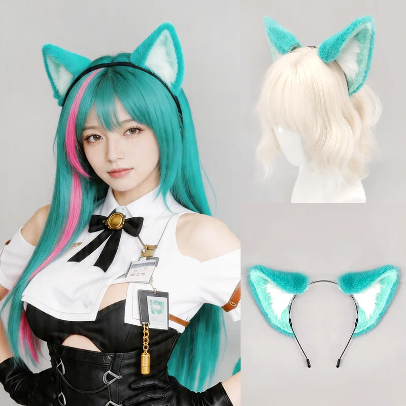 Handmade Nanaly Mint Cat Ears Headband Cat Girl Ears & Tail Set Anime Cosplay Props For Anime Expo Stage Performance