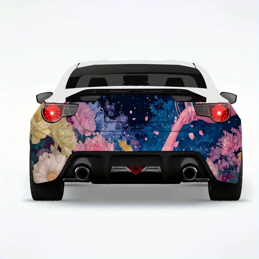 

Розовая жидкость для заливки бутылки с цветами и звездами, автомобильная наклейка, виниловая наклейка на заднюю часть автомобиля, водонепроницаемая самоклеящаяся виниловая наклейка