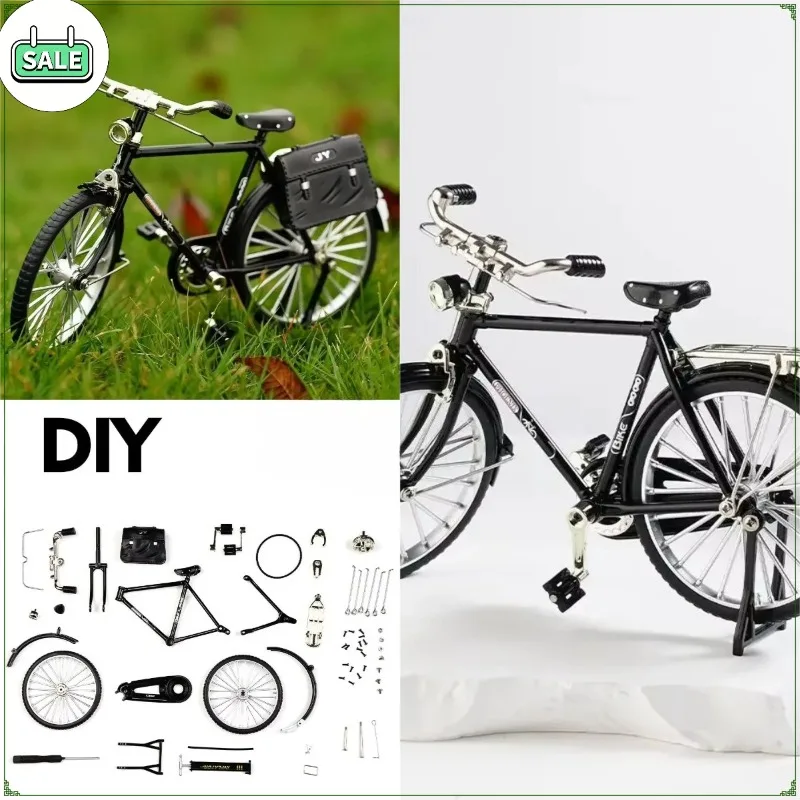 1/10 Scale Traditional Nostalgic Bicycle Metal Bike Sliding Assembled Version Simulation Gifts for DIY Toy Collection Decoration