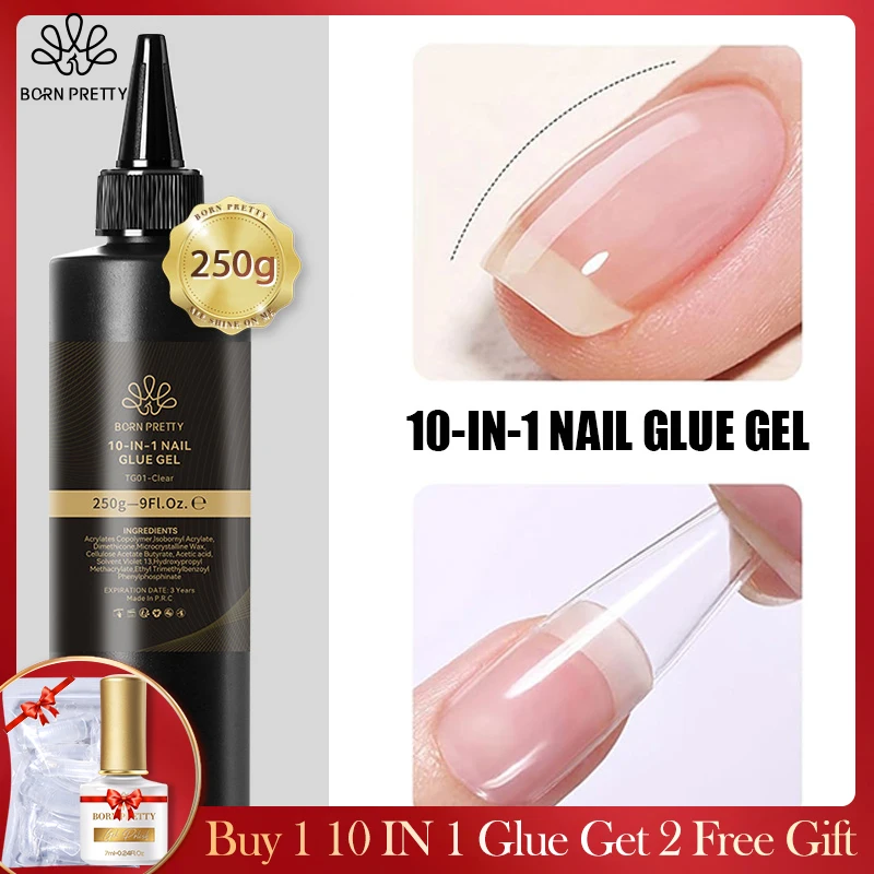 BORN PRETTY 250g 10-in-1 Clear Nail Glue Gel for Flase Nail Tips Extension Gel for Nail Apex and Extension Strengthener for Nail