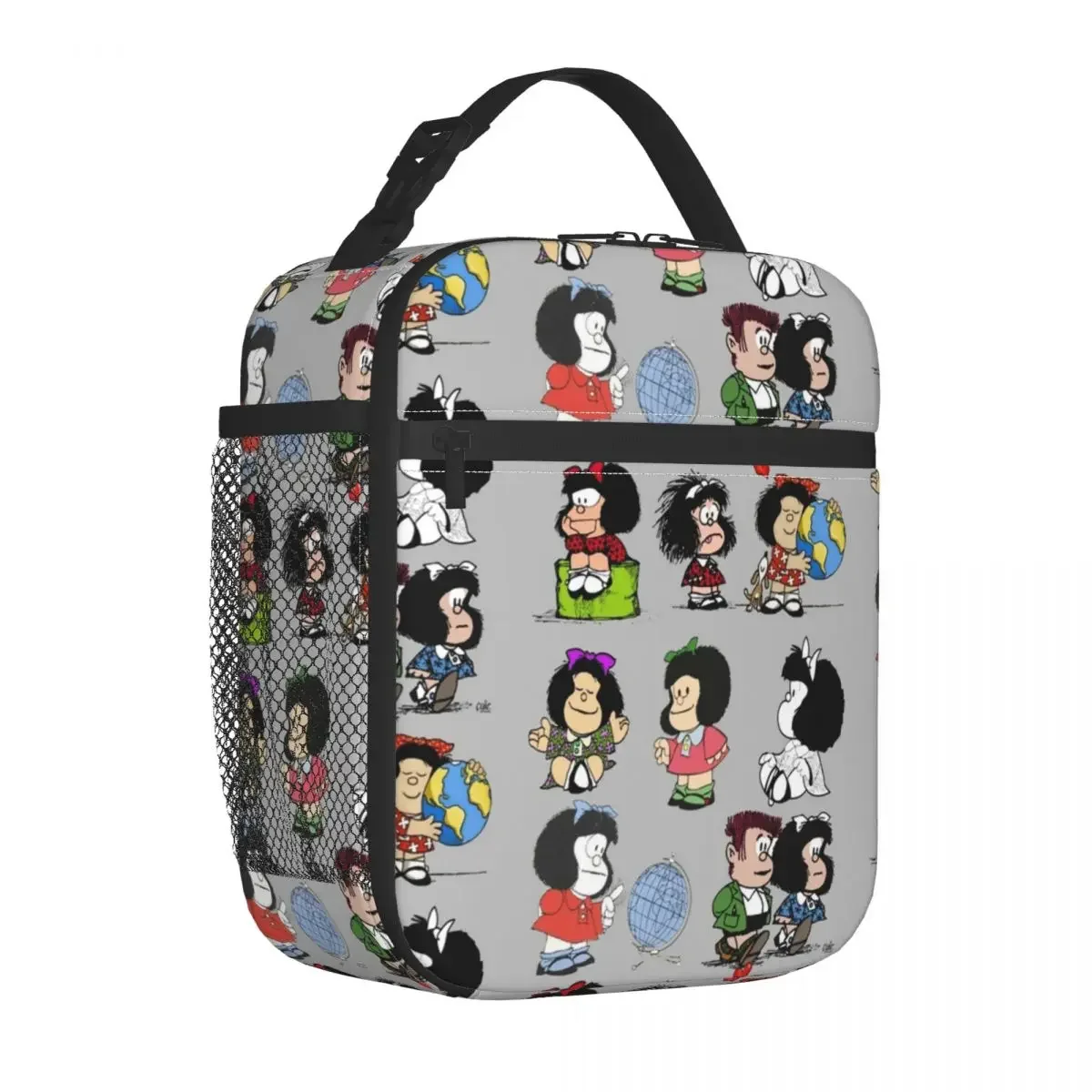 Mafalda 애니메이션 만화 격자 무늬 단열 도시락 가방, 대용량 식사 용기, 열 가방, 토트 도시락 박스, 사무실 야외 소녀 소년