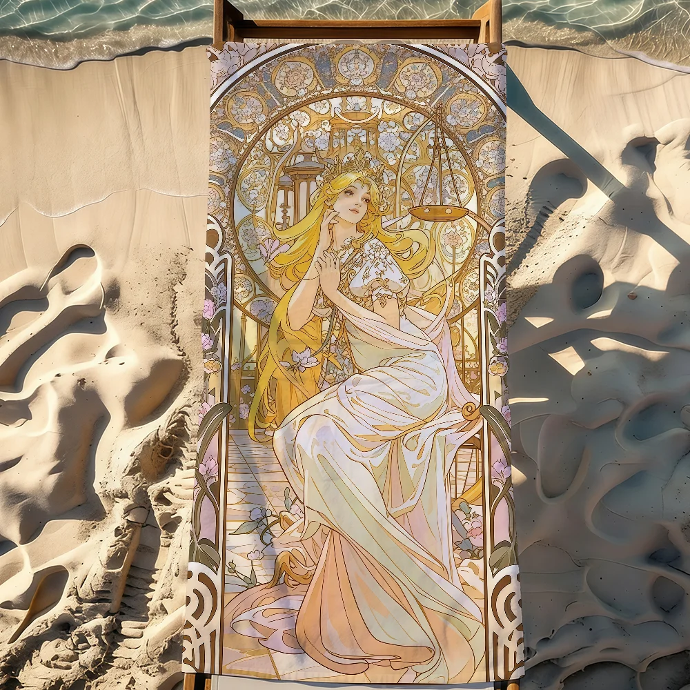 Art Alphonse Mucha Aesthetic Towel Sports Quick Dry Travel Camping Gear Sandproof Soft Light Large Beach Towel