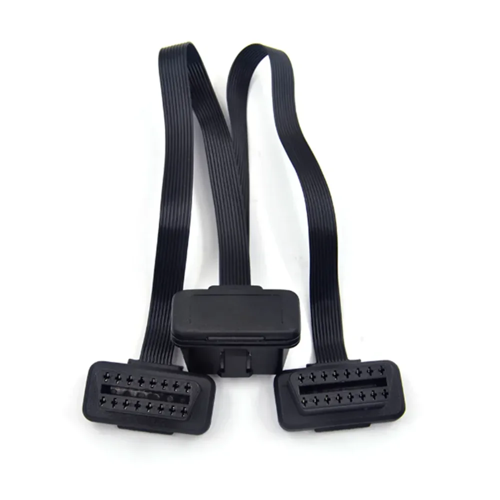 Flat+Thin 16Pin OBD 2 Extender OBD2 16 Pin ELM327 Male To Dual Female Y Splitter Elbow OBDII Extension Connector Cable Free Ship