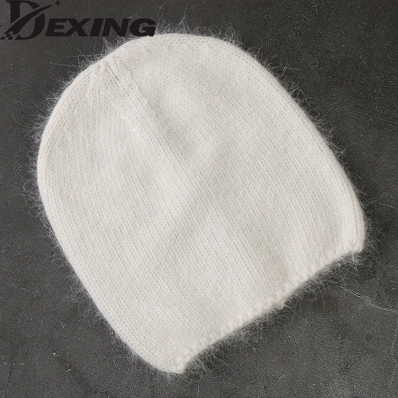 Fashion Angora Rabbit Fur  Winter Hat for Women Knit Beanies Warm Outdoor Ski Cold Knitted Beanie Hat  Wholesale