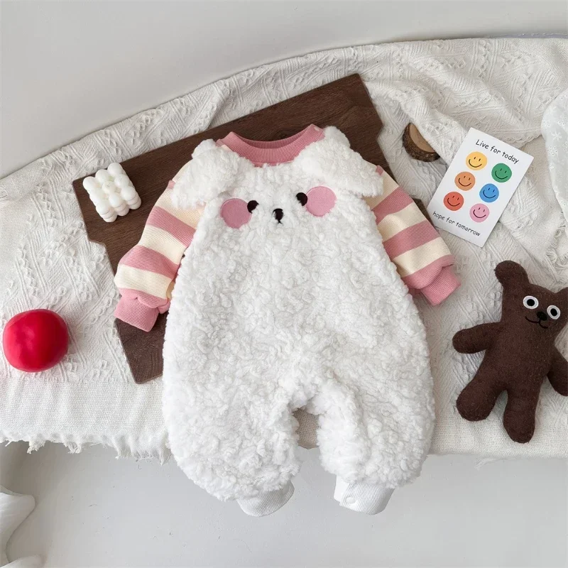 

2024 Baby Kids Clothes Suit Girls Full Moon Hundred Days Half-High Collar Cotton Cute Cartoon Bear Thickened Autumn and Winter