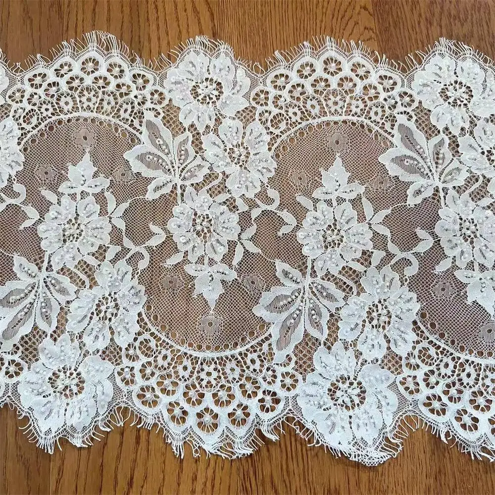 3M Beaded String Embroidery Double-sided Symmetrical Shiny Lace Fabric, Home Decoration Table Flag Sewing Accessories Veil