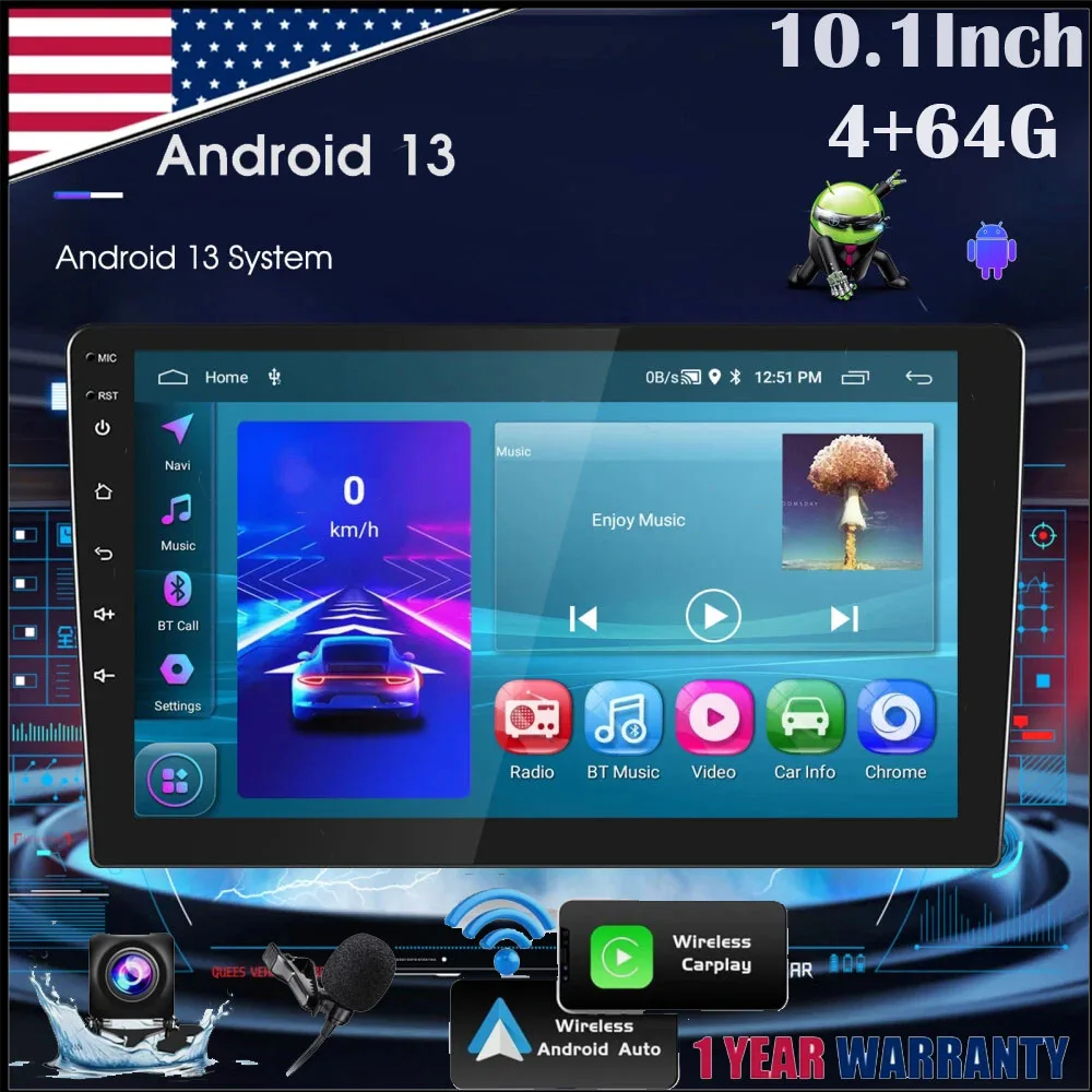 

New 10.1" Universal Double Din Car Stereo Radio 4+64G Android 13 Support Wireless Carplay GPS Navigation Bluetooth WiFi FM SWC DVR Split Screen Backup Camera For Jeep Wrangler JK 2007-2010 Chevrolet Silverado 1500 2500 1999-2006